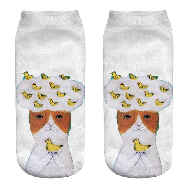 New 3D Print Funny Cute Cartoon Kitten Unisex Short Socks Creative Colorful Multiple Cat Face Happy Low Ankle Socks For Men And Women