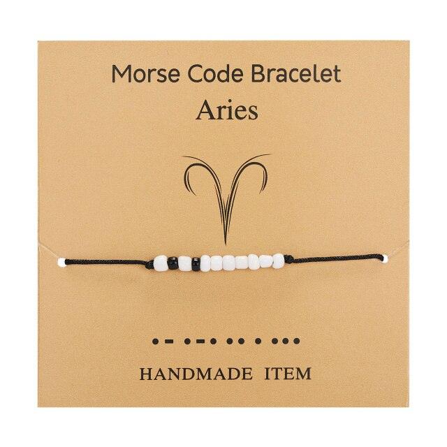 New Charm Bracelet For Women Men Twelve Zodiac Black White Rice Beads Adjustable Rope Chain Bracelet Natural Stone Beads Bracelet For Boyfriend Girlfriend Women