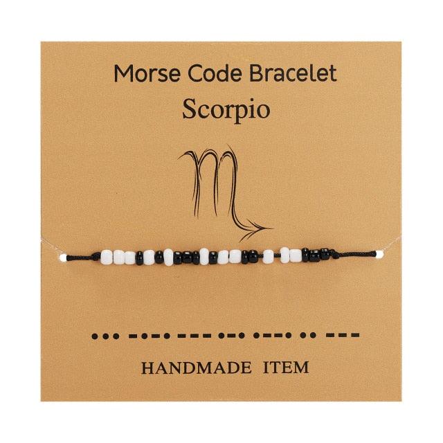 New Charm Bracelet For Women Men Twelve Zodiac Black White Rice Beads Adjustable Rope Chain Bracelet Natural Stone Beads Bracelet For Boyfriend Girlfriend Women