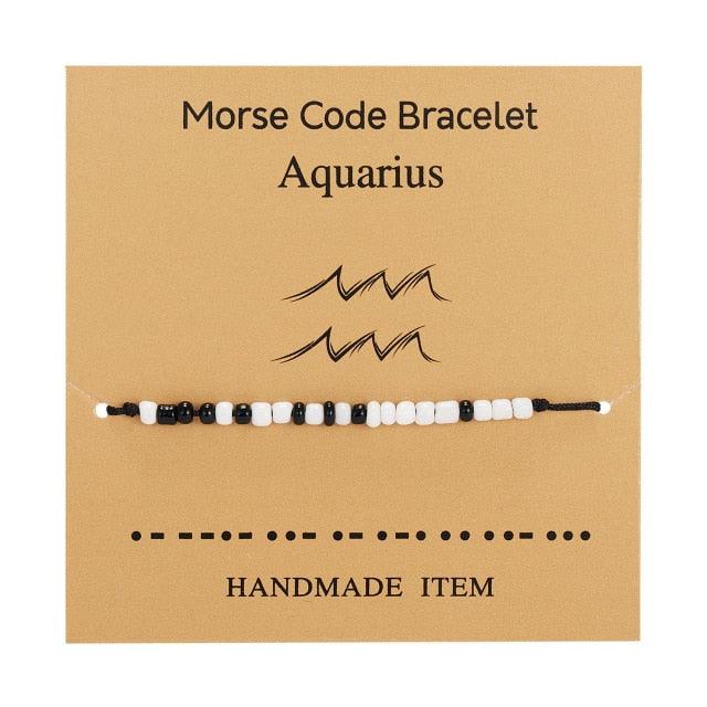 New Charm Bracelet For Women Men Twelve Zodiac Black White Rice Beads Adjustable Rope Chain Bracelet Natural Stone Beads Bracelet For Boyfriend Girlfriend Women