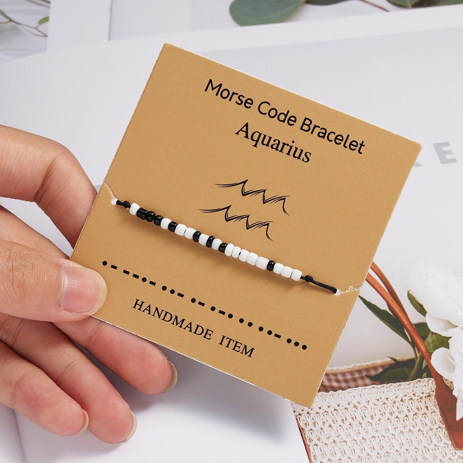 New Charm Bracelet For Women Men Twelve Zodiac Black White Rice Beads Adjustable Rope Chain Bracelet Natural Stone Beads Bracelet For Boyfriend Girlfriend Women