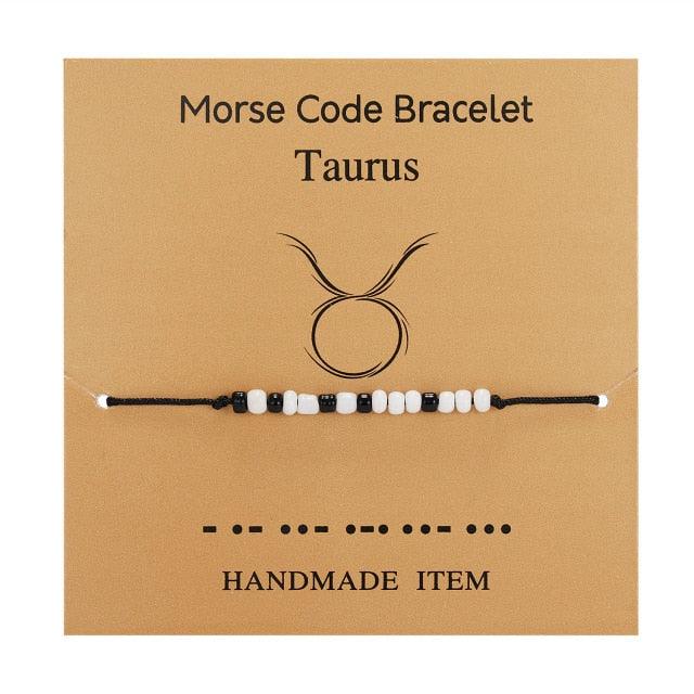 New Charm Bracelet For Women Men Twelve Zodiac Black White Rice Beads Adjustable Rope Chain Bracelet Natural Stone Beads Bracelet For Boyfriend Girlfriend Women