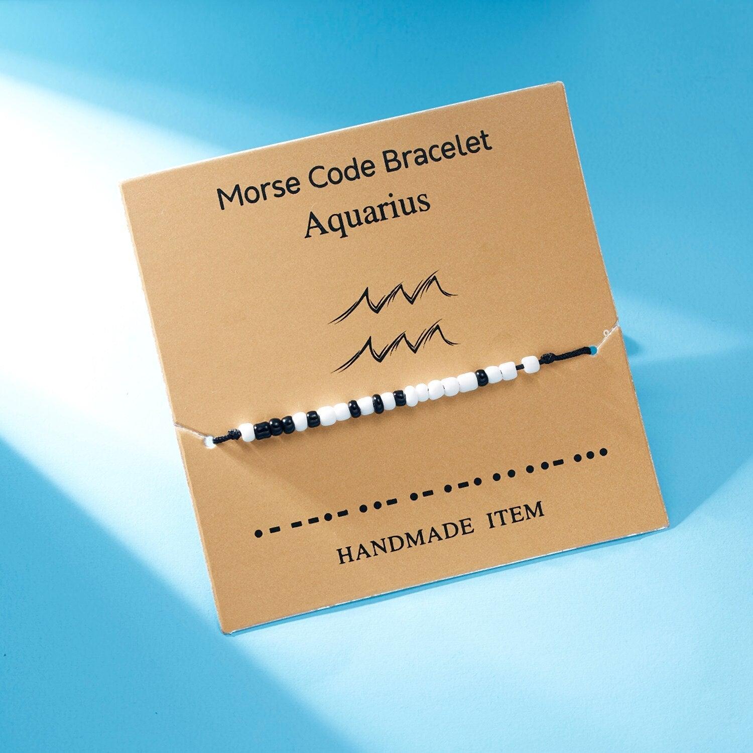 New Charm Bracelet For Women Men Twelve Zodiac Black White Rice Beads Adjustable Rope Chain Bracelet Natural Stone Beads Bracelet For Boyfriend Girlfriend Women