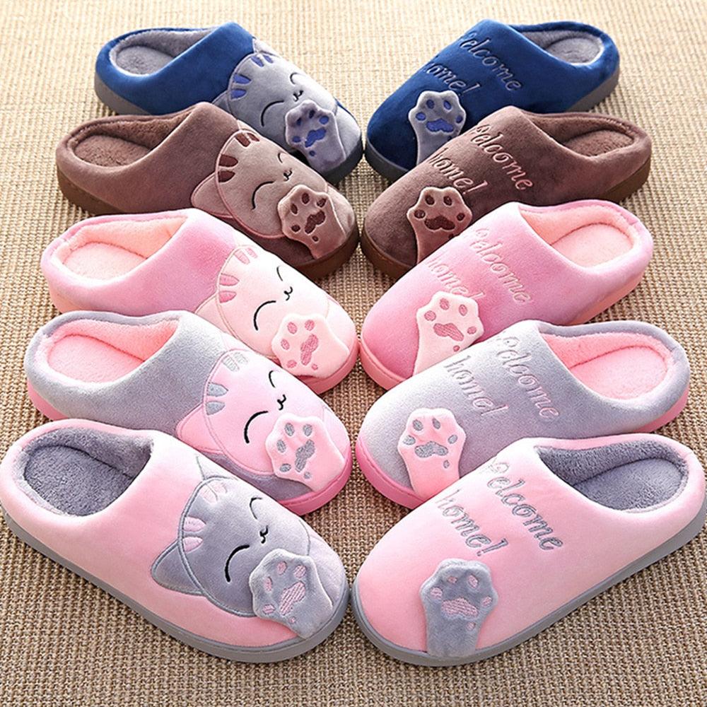 New Couples Cat Women Shoes Non-Slip Soft Warm Man House Slippers Indoor Bedroom Winter Home Slippers Memory Foam Fuzzy Slippers Cute Furry Fleece Slippers With Warm Plush Slip On House Shoes