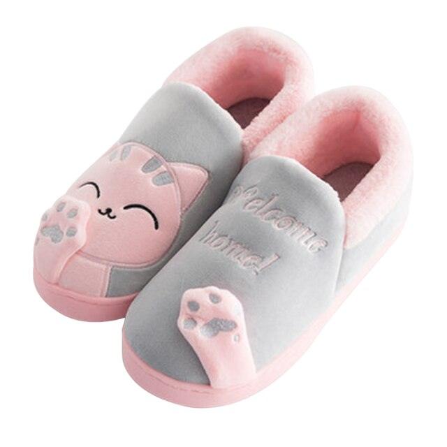 New Couples Cat Women Shoes Non-Slip Soft Warm Man House Slippers Indoor Bedroom Winter Home Slippers Memory Foam Fuzzy Slippers Cute Furry Fleece Slippers With Warm Plush Slip On House Shoes