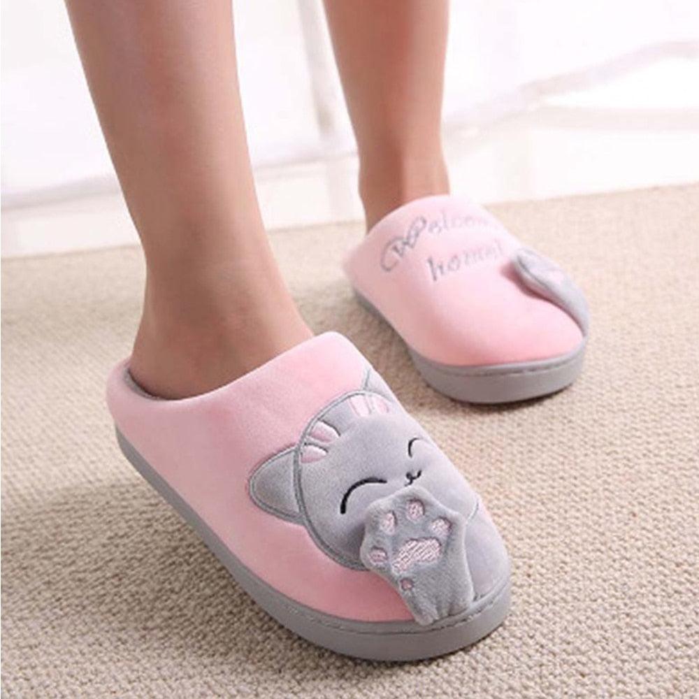 New Couples Cat Women Shoes Non-Slip Soft Warm Man House Slippers Indoor Bedroom Winter Home Slippers Memory Foam Fuzzy Slippers Cute Furry Fleece Slippers With Warm Plush Slip On House Shoes
