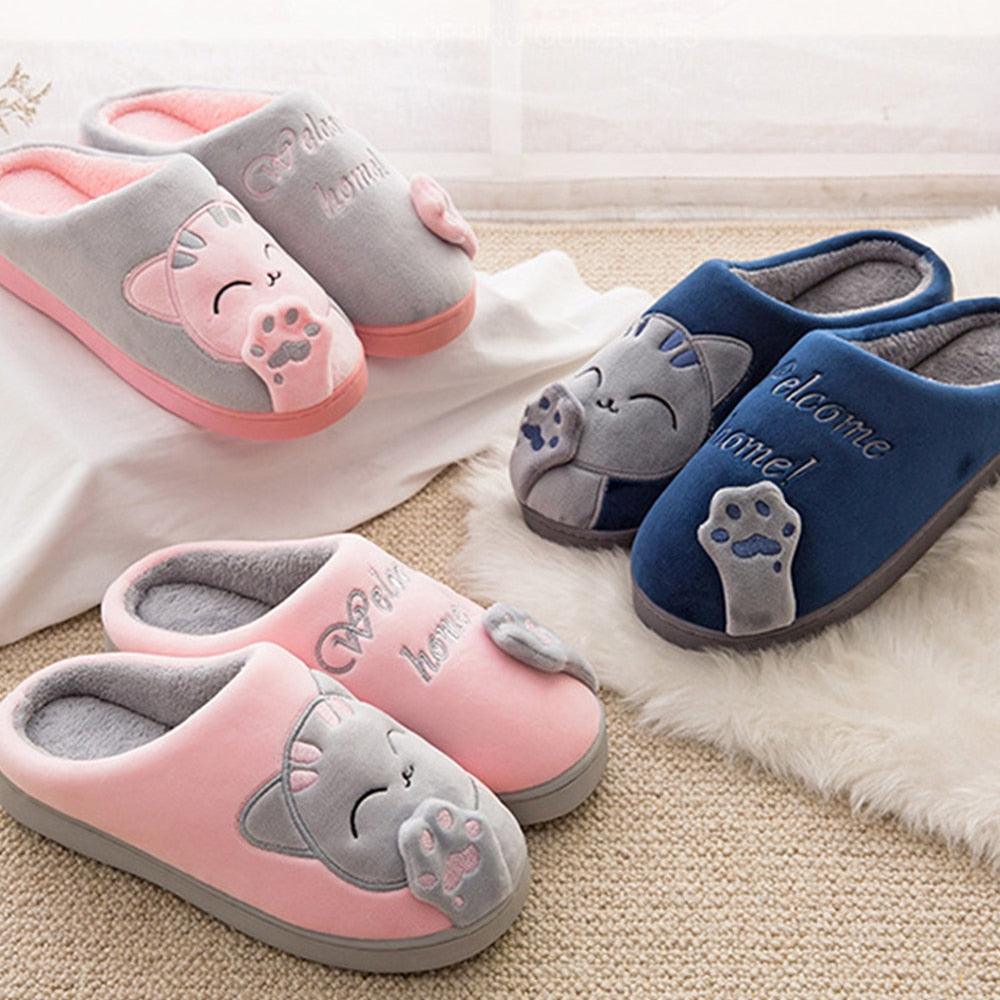 New Couples Cat Women Shoes Non-Slip Soft Warm Man House Slippers Indoor Bedroom Winter Home Slippers Memory Foam Fuzzy Slippers Cute Furry Fleece Slippers With Warm Plush Slip On House Shoes