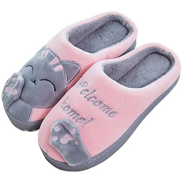 New Couples Cat Women Shoes Non-Slip Soft Warm Man House Slippers Indoor Bedroom Winter Home Slippers Memory Foam Fuzzy Slippers Cute Furry Fleece Slippers With Warm Plush Slip On House Shoes