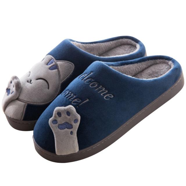 New Couples Cat Women Shoes Non-Slip Soft Warm Man House Slippers Indoor Bedroom Winter Home Slippers Memory Foam Fuzzy Slippers Cute Furry Fleece Slippers With Warm Plush Slip On House Shoes