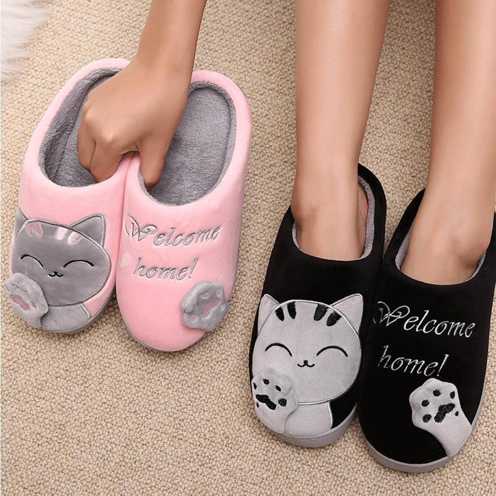 New Couples Cat Women Shoes Non-Slip Soft Warm Man House Slippers Indoor Bedroom Winter Home Slippers Memory Foam Fuzzy Slippers Cute Furry Fleece Slippers With Warm Plush Slip On House Shoes
