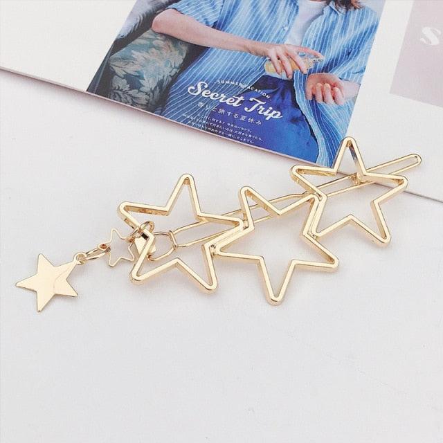 New Fashion Girl Love Five-pointed Star Alloy Clip Bangs Clip Adult Simple Hollow Crystal Hairpin Hair Clip Metal Alloy Barrettes Hair Accessories for Party Wedding