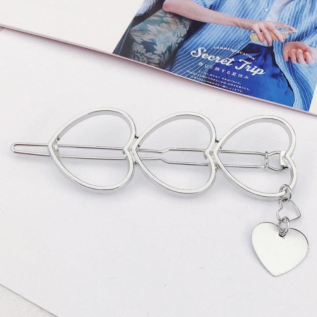 New Fashion Girl Love Five-pointed Star Alloy Clip Bangs Clip Adult Simple Hollow Crystal Hairpin Hair Clip Metal Alloy Barrettes Hair Accessories for Party Wedding
