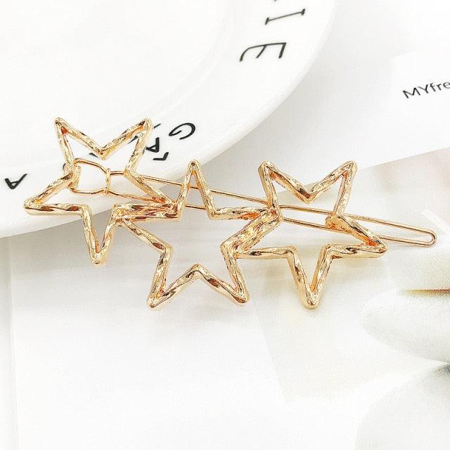 New Fashion Girl Love Five-pointed Star Alloy Clip Bangs Clip Adult Simple Hollow Crystal Hairpin Hair Clip Metal Alloy Barrettes Hair Accessories for Party Wedding