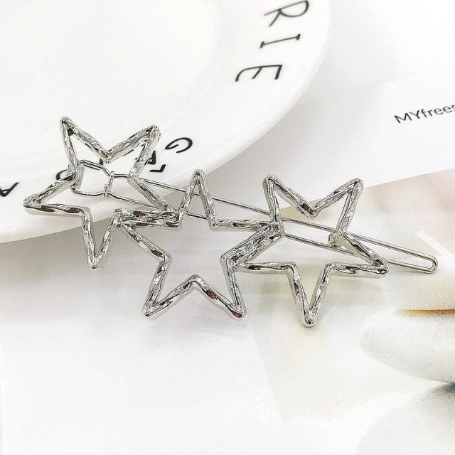 New Fashion Girl Love Five-pointed Star Alloy Clip Bangs Clip Adult Simple Hollow Crystal Hairpin Hair Clip Metal Alloy Barrettes Hair Accessories for Party Wedding