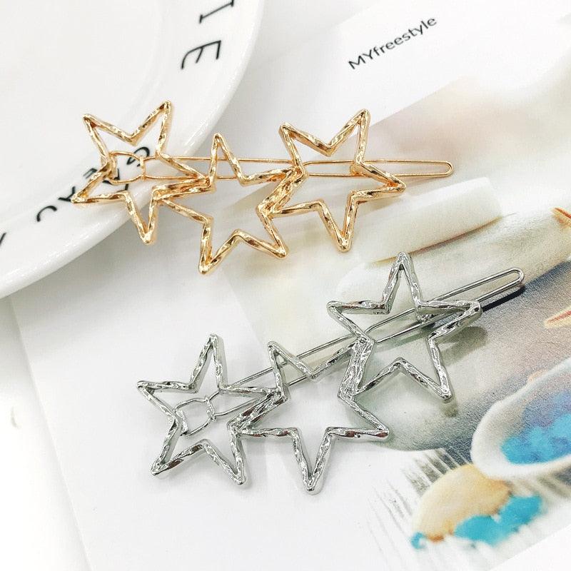 New Fashion Girl Love Five-pointed Star Alloy Clip Bangs Clip Adult Simple Hollow Crystal Hairpin Hair Clip Metal Alloy Barrettes Hair Accessories for Party Wedding