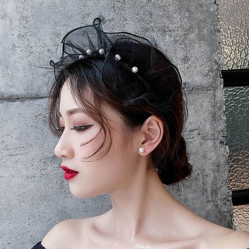 New Fashion Solid Color Gauze Pearl Bohemia Hairband Hairpin Headwear Girls Woman Oversized Headband Bezel Gorgeous Hair Accessories For Women