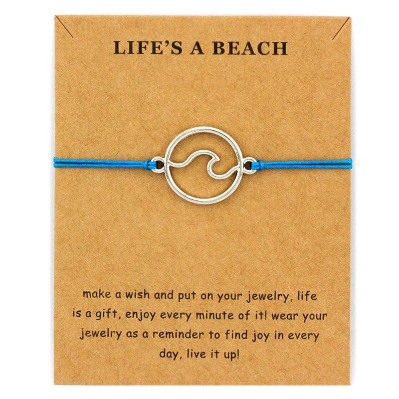 New Fashion Summer Ocean Style Beach Sea Wave Spray Jewelry Make A Wish Silver Gold Wave Charm Women Bracelets String Wave Bracelets For Women Handmade Colorful Waterproof Adjustable Braided Beach Bracelet