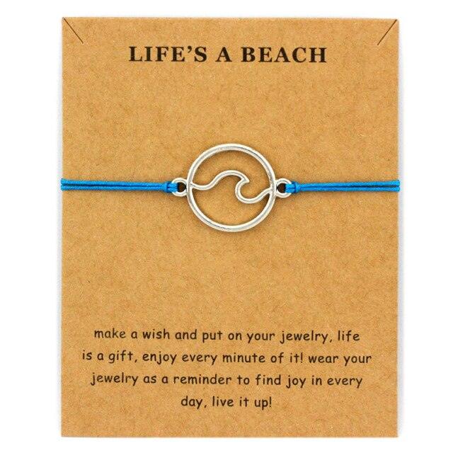 New Fashion Summer Ocean Style Beach Sea Wave Spray Jewelry Make A Wish Silver Gold Wave Charm Women Bracelets String Wave Bracelets For Women Handmade Colorful Waterproof Adjustable Braided Beach Bracelet
