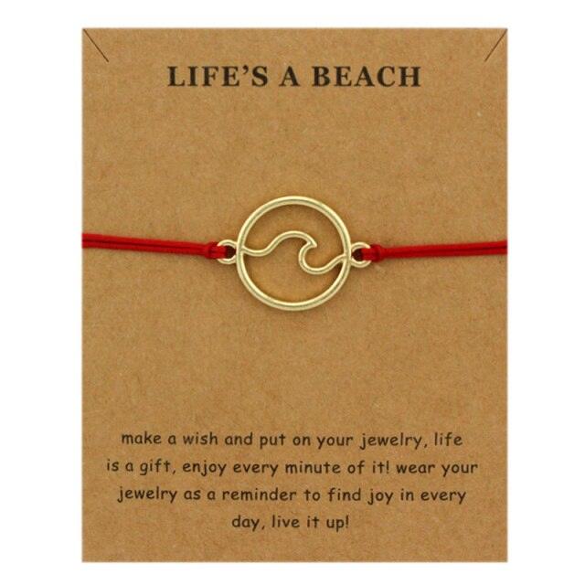 New Fashion Summer Ocean Style Beach Sea Wave Spray Jewelry Make A Wish Silver Gold Wave Charm Women Bracelets String Wave Bracelets For Women Handmade Colorful Waterproof Adjustable Braided Beach Bracelet