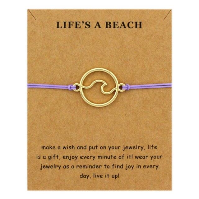 New Fashion Summer Ocean Style Beach Sea Wave Spray Jewelry Make A Wish Silver Gold Wave Charm Women Bracelets String Wave Bracelets For Women Handmade Colorful Waterproof Adjustable Braided Beach Bracelet