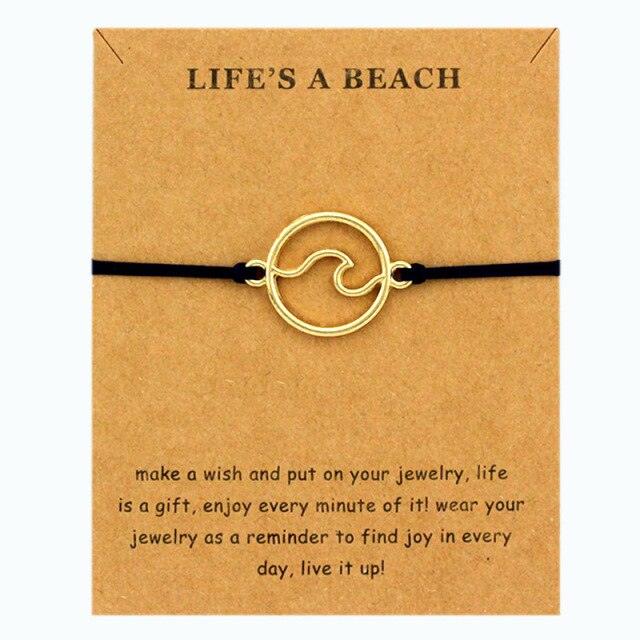 New Fashion Summer Ocean Style Beach Sea Wave Spray Jewelry Make A Wish Silver Gold Wave Charm Women Bracelets String Wave Bracelets For Women Handmade Colorful Waterproof Adjustable Braided Beach Bracelet