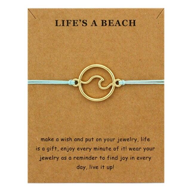 New Fashion Summer Ocean Style Beach Sea Wave Spray Jewelry Make A Wish Silver Gold Wave Charm Women Bracelets String Wave Bracelets For Women Handmade Colorful Waterproof Adjustable Braided Beach Bracelet