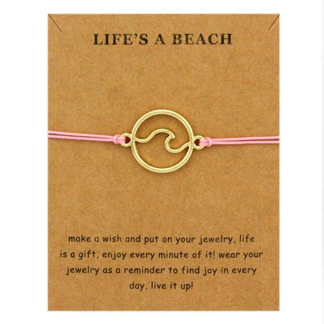 New Fashion Summer Ocean Style Beach Sea Wave Spray Jewelry Make A Wish Silver Gold Wave Charm Women Bracelets String Wave Bracelets For Women Handmade Colorful Waterproof Adjustable Braided Beach Bracelet