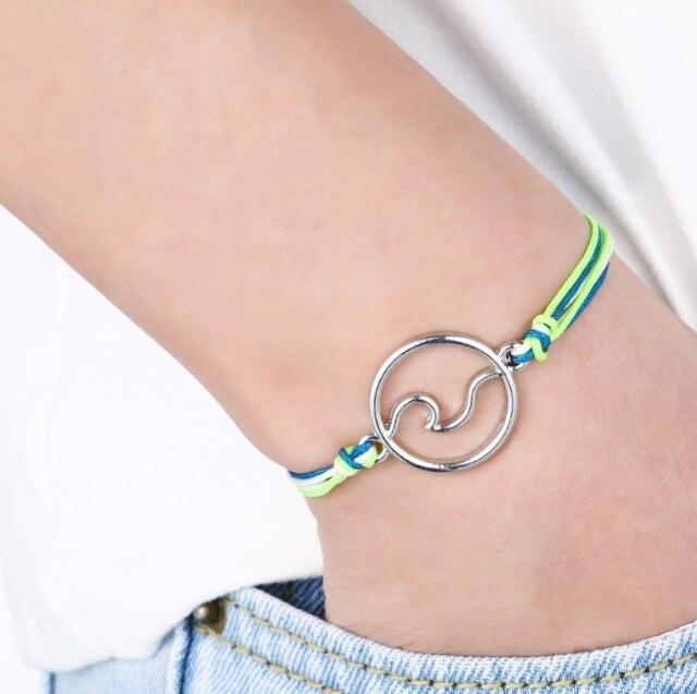 New Fashion Summer Ocean Style Beach Sea Wave Spray Jewelry Make A Wish Silver Gold Wave Charm Women Bracelets String Wave Bracelets For Women Handmade Colorful Waterproof Adjustable Braided Beach Bracelet