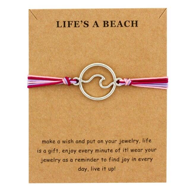 New Fashion Summer Ocean Style Beach Sea Wave Spray Jewelry Make A Wish Silver Gold Wave Charm Women Bracelets String Wave Bracelets For Women Handmade Colorful Waterproof Adjustable Braided Beach Bracelet