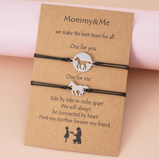 New Horse Sisters Card Bracelets Best Friendship Stainless Steel Matching Horse Bracelets Set Handmade Mommy And Me Heart Matching Wish Bracelets Daughter Gift