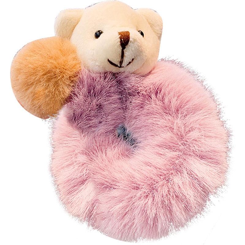 New Mink Fur Hair Rope Scrunchie Women Accessory Flurry Headband Hair Ties Elastic Fashion Hair Ring Women's Wristband Scrunchie Hairband Pom Pom Hair Tie Ring