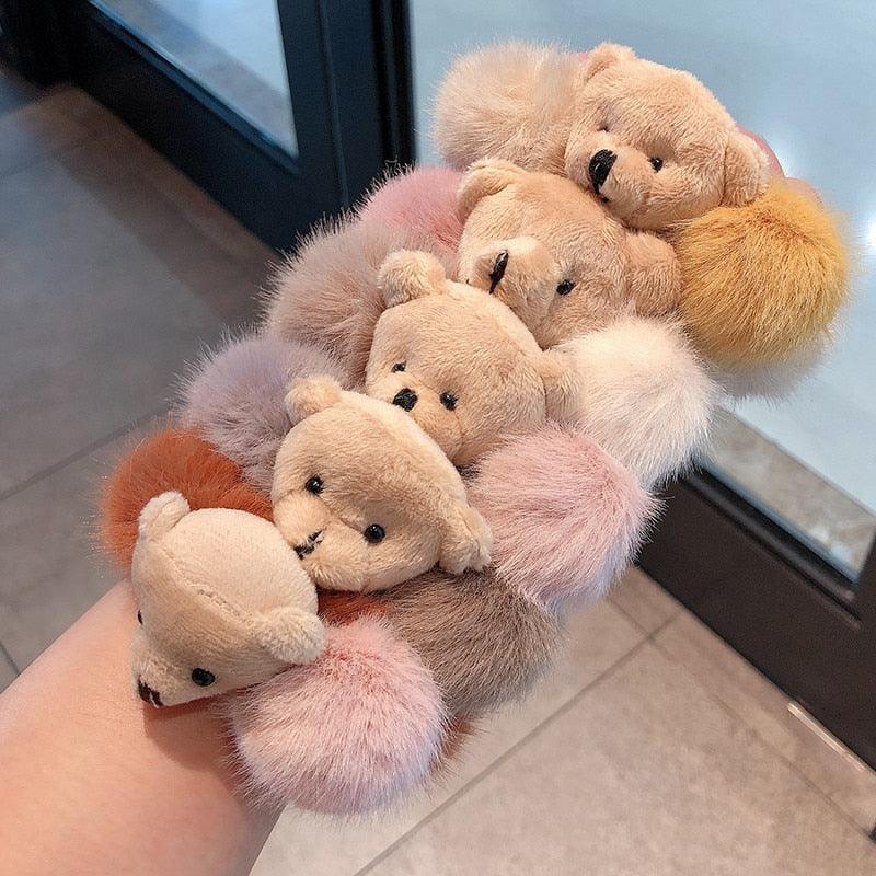 New Mink Fur Hair Rope Scrunchie Women Accessory Flurry Headband Hair Ties Elastic Fashion Hair Ring Women's Wristband Scrunchie Hairband Pom Pom Hair Tie Ring
