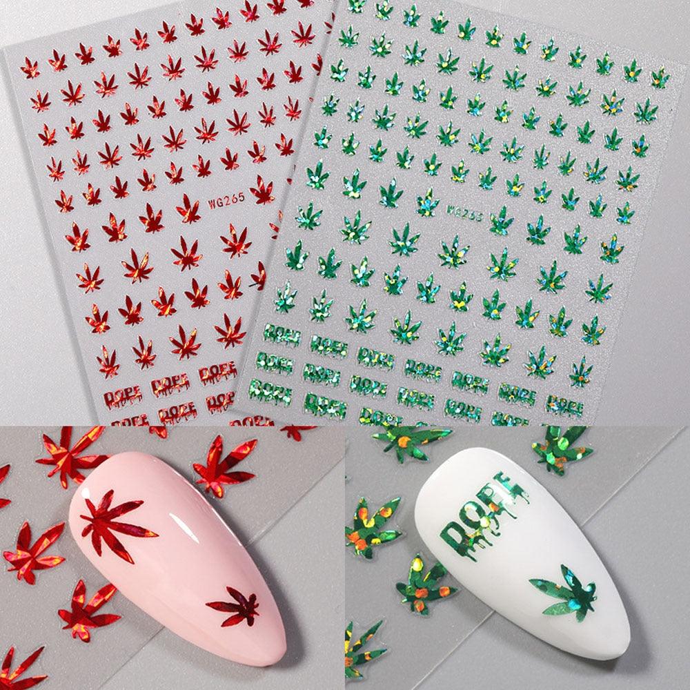 New Mixed Acrylic Stickers Manicure Decoration Weed Leaf Designs Nail Accessories Nail Art Decals Water Transfer Nail Decals Sticker For Pretty Girl Self-Adhesive Nail Decals Designer Nail Stickers for Acrylic