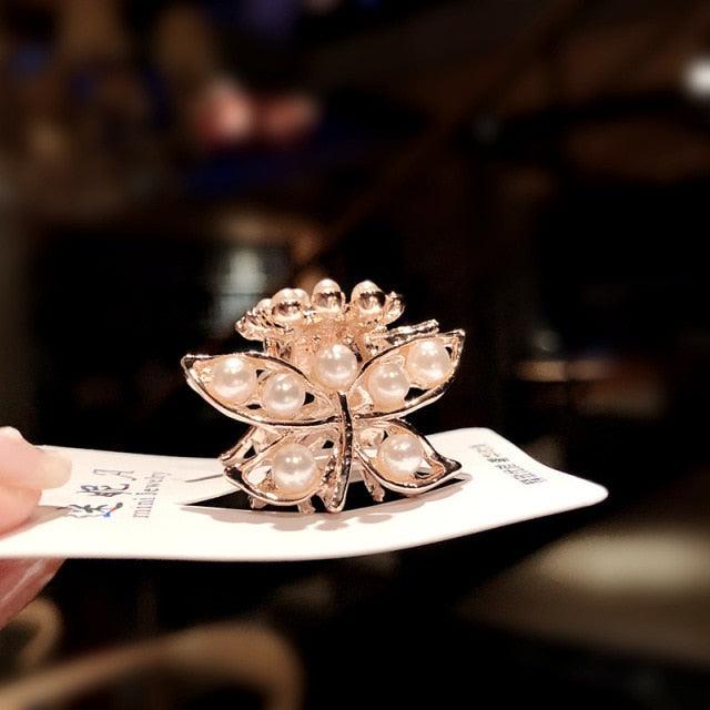 New Small Pearl Hair Claw Rhinestone For Women Hairpins Girls Clamps Hair Crab Clips Metal Hair Accessories Headdress Fashion Hairgrips Band Accessories For Party