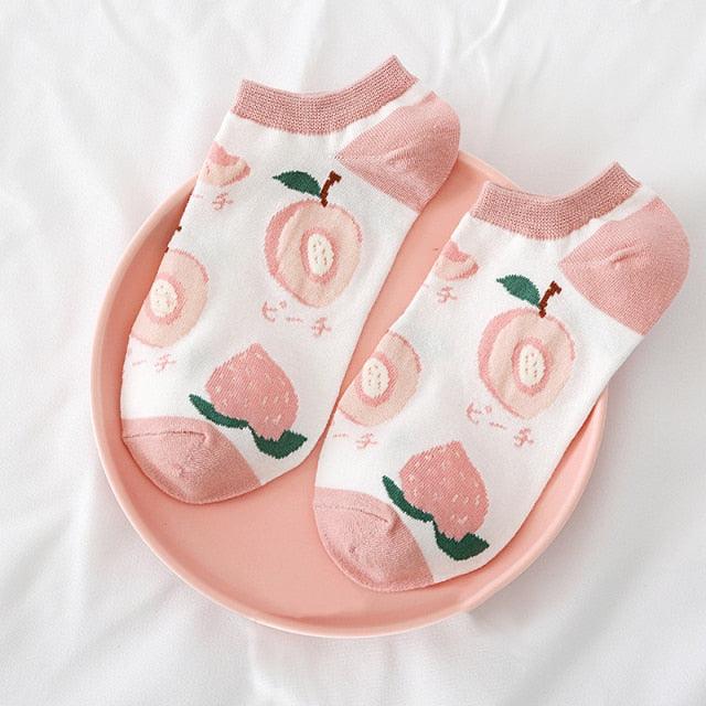 Solid Color Avocado Printed Socks Casual Joker Cotton Short Socks Ladies Fruit Print Concise College Style Breathable Cotton Short Socks For Men And Women