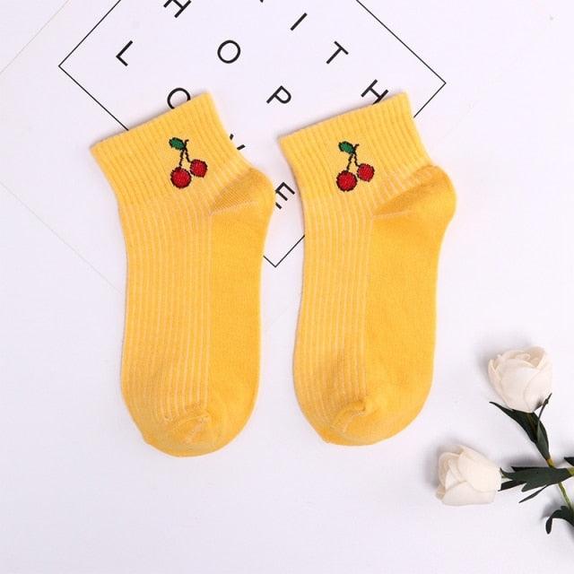 Solid Color Avocado Printed Socks Casual Joker Cotton Short Socks Ladies Fruit Print Concise College Style Breathable Cotton Short Socks For Men And Women