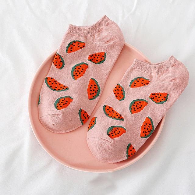 Solid Color Avocado Printed Socks Casual Joker Cotton Short Socks Ladies Fruit Print Concise College Style Breathable Cotton Short Socks For Men And Women