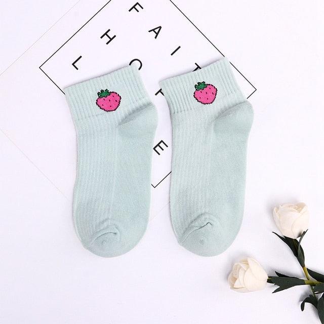 Solid Color Avocado Printed Socks Casual Joker Cotton Short Socks Ladies Fruit Print Concise College Style Breathable Cotton Short Socks For Men And Women
