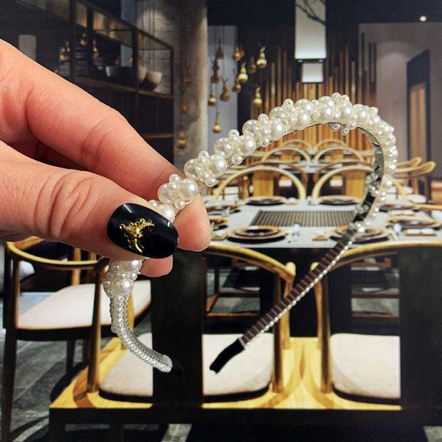 Simulation Pearl Hairbands Women Hair Accessories Korean Handmade Bow Flower Hoops Headband Wedding Ornaments Gorgeous Hair Accessories For Women