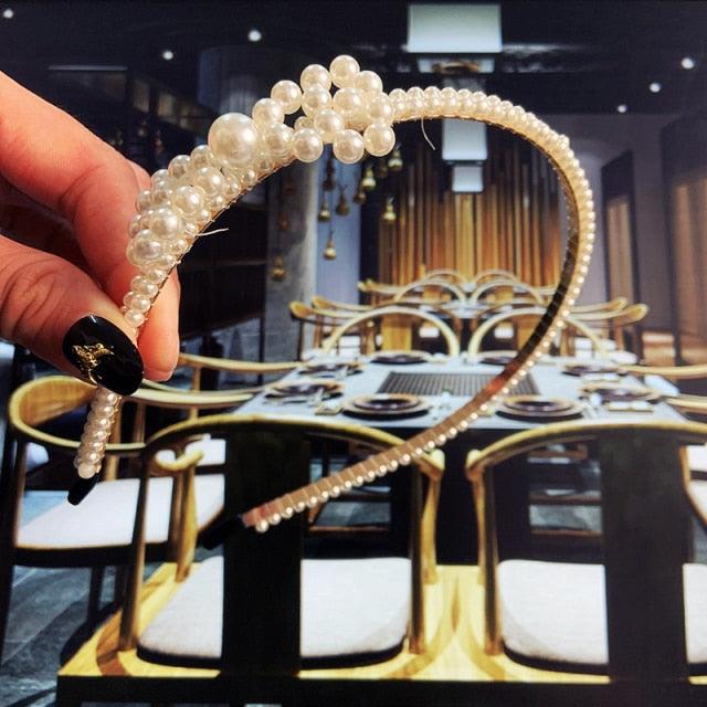 Simulation Pearl Hairbands Women Hair Accessories Korean Handmade Bow Flower Hoops Headband Wedding Ornaments Gorgeous Hair Accessories For Women