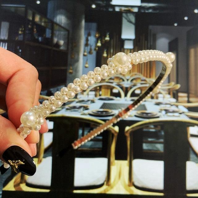 Simulation Pearl Hairbands Women Hair Accessories Korean Handmade Bow Flower Hoops Headband Wedding Ornaments Gorgeous Hair Accessories For Women