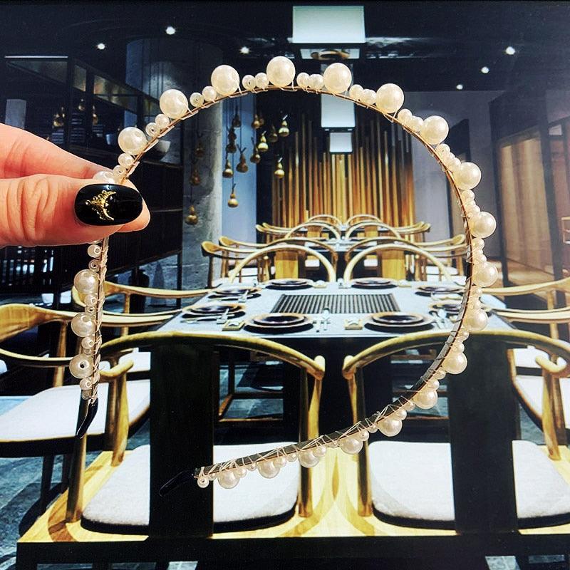 Simulation Pearl Hairbands Women Hair Accessories Korean Handmade Bow Flower Hoops Headband Wedding Ornaments Gorgeous Hair Accessories For Women