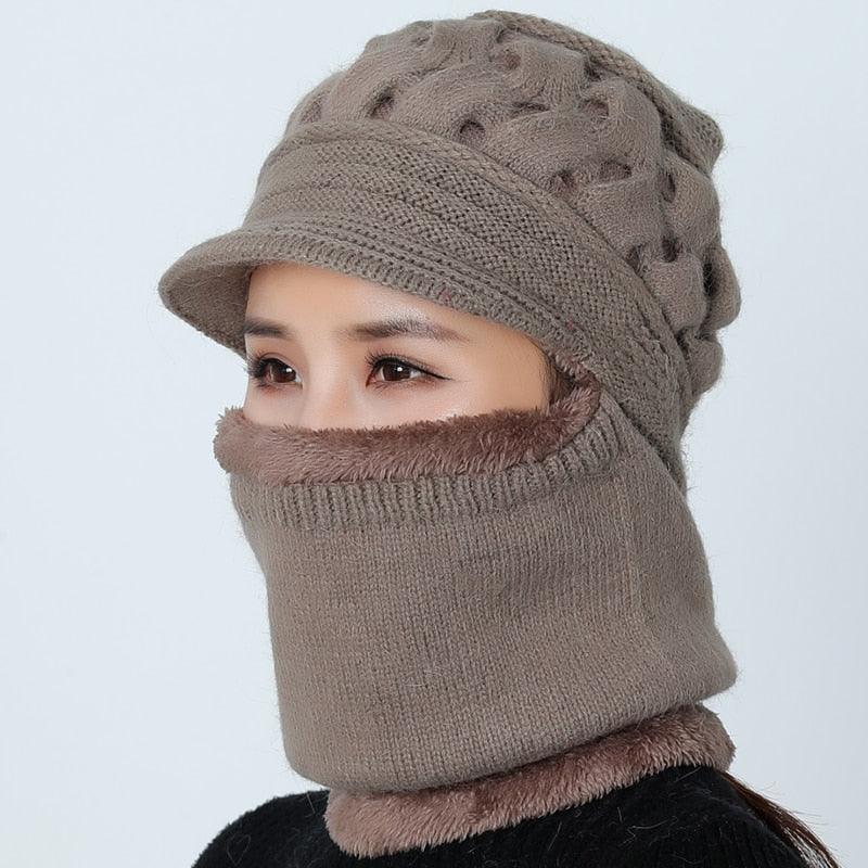 New Winter Balaclava Beanies Mother Hat Women Warm Thick Skellies Riding Outdoor Hats Gorgas Stripes Beanie Cap Mask Scarf Hat Set Outdoor Sport Warm Beanies Hat For Men Knitted Hats Bandana Hiking Camping Kid Neck Warmer Cap