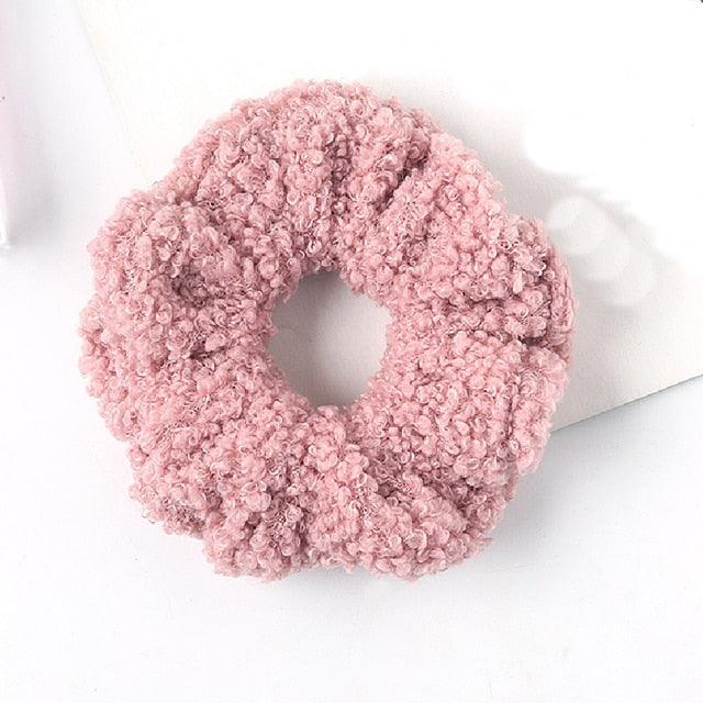 New Women Cute Teddy Velvet Scrunchies Elastic Hair Band Faux Fur Hair Rope Girl's Hair Tie Accessories Ponytail Holder Accessories for Women And Girls
