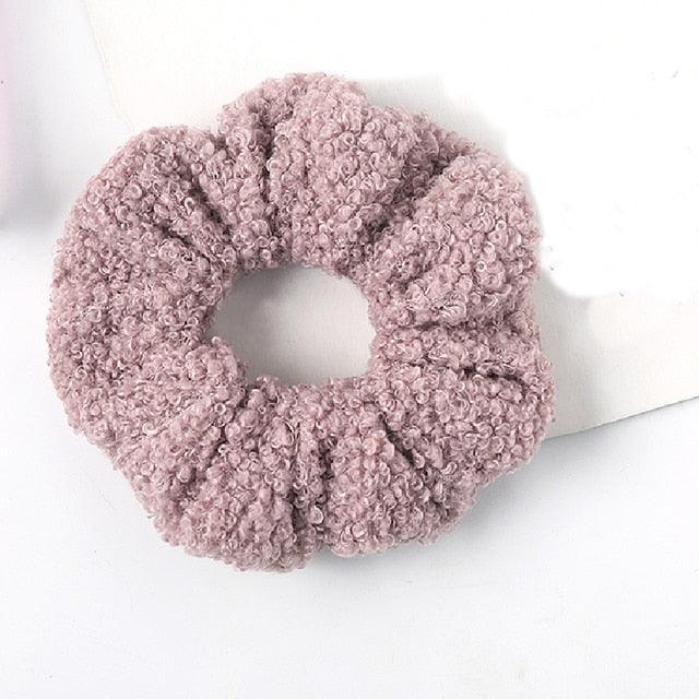 New Women Cute Teddy Velvet Scrunchies Elastic Hair Band Faux Fur Hair Rope Girl's Hair Tie Accessories Ponytail Holder Accessories for Women And Girls