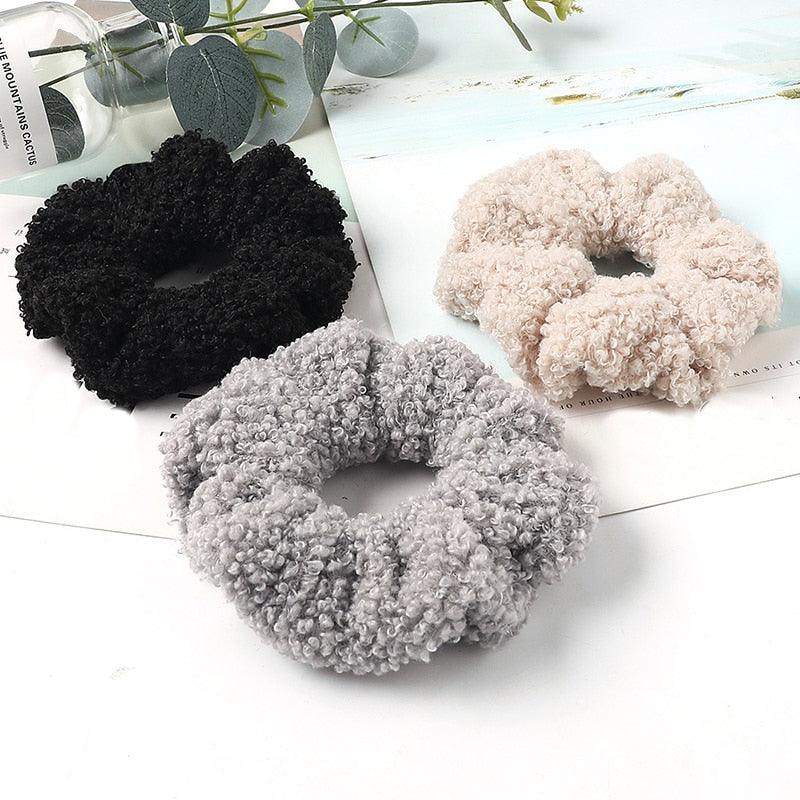 New Women Cute Teddy Velvet Scrunchies Elastic Hair Band Faux Fur Hair Rope Girl's Hair Tie Accessories Ponytail Holder Accessories for Women And Girls