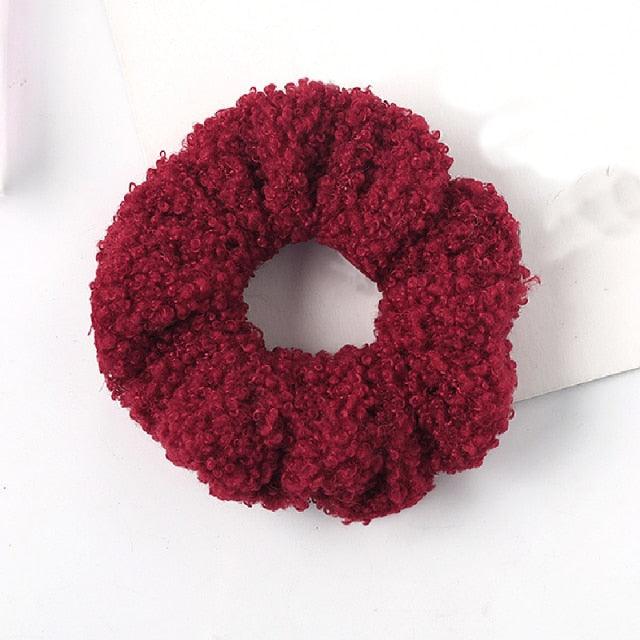 New Women Cute Teddy Velvet Scrunchies Elastic Hair Band Faux Fur Hair Rope Girl's Hair Tie Accessories Ponytail Holder Accessories for Women And Girls