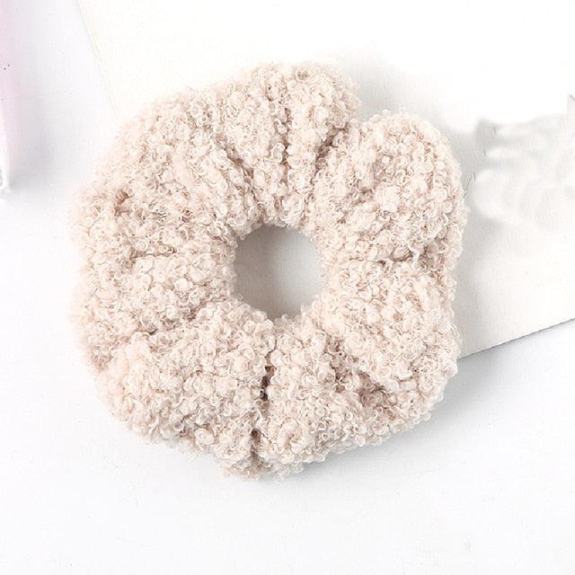 New Women Cute Teddy Velvet Scrunchies Elastic Hair Band Faux Fur Hair Rope Girl's Hair Tie Accessories Ponytail Holder Accessories for Women And Girls
