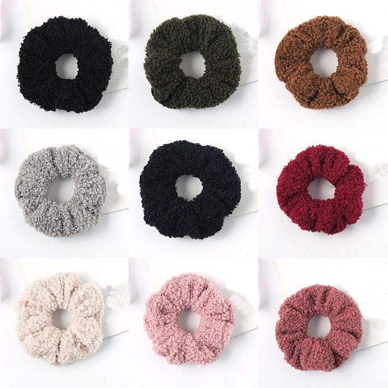 New Women Cute Teddy Velvet Scrunchies Elastic Hair Band Faux Fur Hair Rope Girl's Hair Tie Accessories Ponytail Holder Accessories for Women And Girls