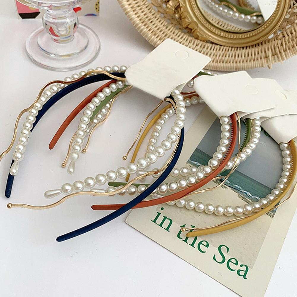 New Women Elegant Full Pearls Simple Hairbands Sweet Headband Hair Hoops Holder Ornament Head Band Lady Fashion Hair Accessories